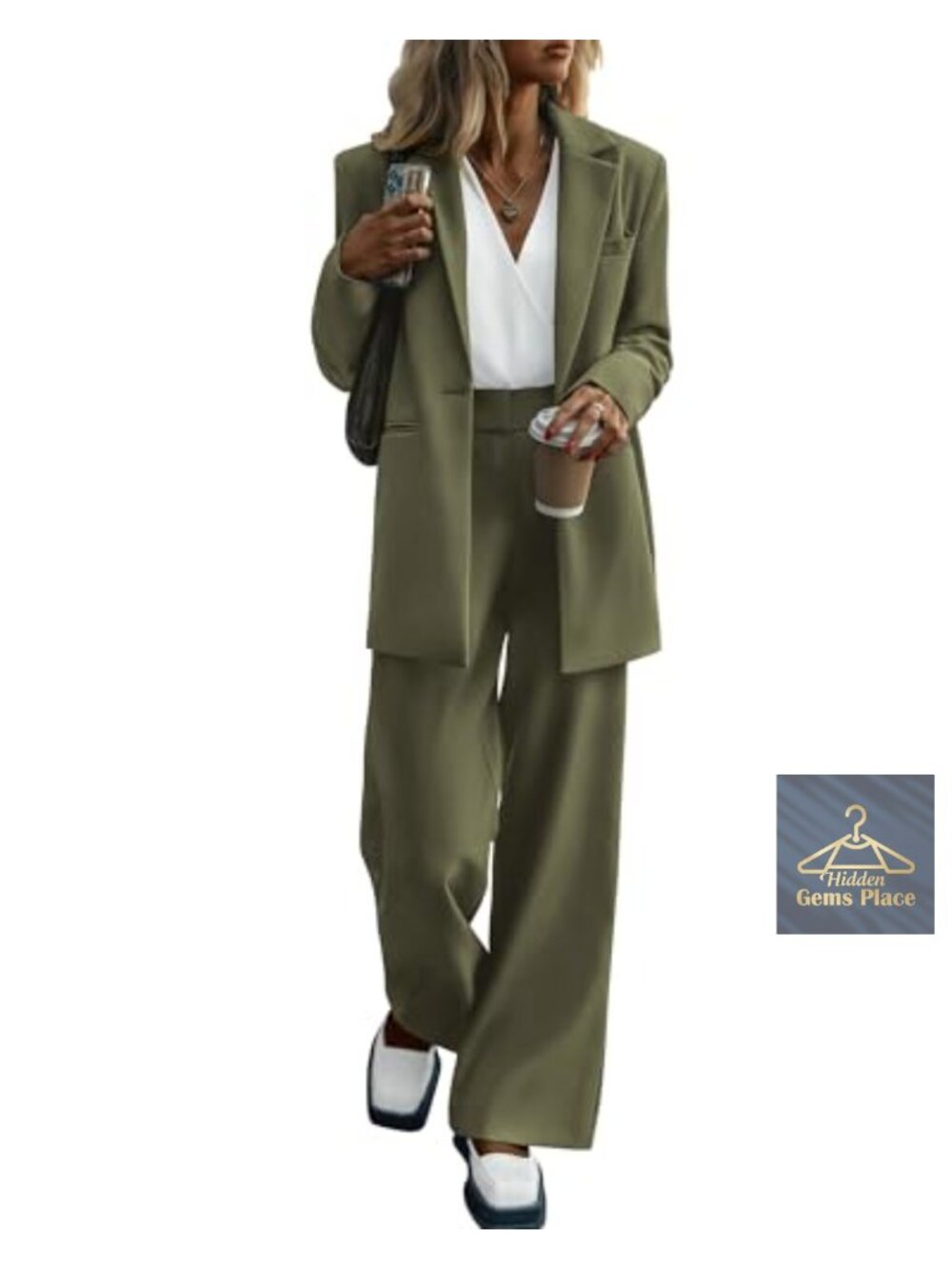 2 Piece Pantsuit for Women Business Dressy Blazer Wide Leg Pants